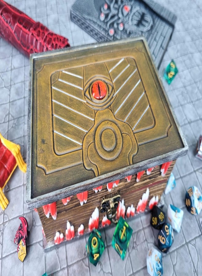 Power Beast Dungeon Mimic Book Dice Storage Box with 2 Glass Eye, Miniatures and Dungeons and Dragons Accessories, D&D Gift, DND, Dungeon Master, Mimic Chest, Holds up to 7 Sets of Polyhedral Dice. - Image 5